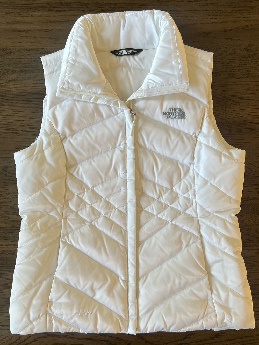 The North Face 550 Down Puffer Jacket White Gray Logo Size Small Pristine